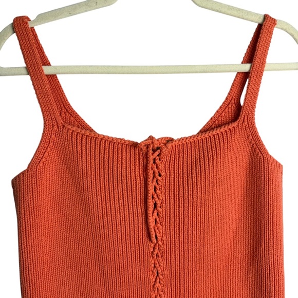 Vintage Ralph Lauren Crochet Knit Tank Top 90's Y2K Orange Casual Size Large - Picture 5 of 8